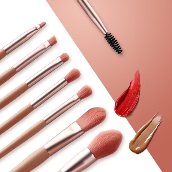 Makeup Brush Set of 8 Pcs Portable Pink - Picture 5 of 7